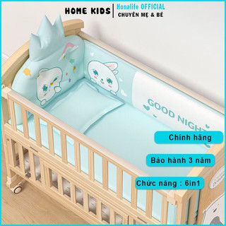Cũi ngủ cho bé 2 tầng kèm ( QUÂY + MÀN +NỆM ) Nôi cũi gỗ cho bé đa chức năng chất liệu gỗ thông kích thước 105x60cm
