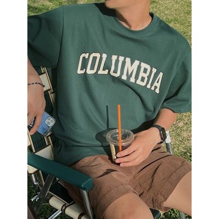 Áo Thun Nam Xanh Rêu Sậm Tay Lỡ Cotton In Chữ COLUMBIA