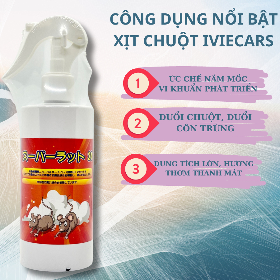 Chai xịt đuổi chuột iViecars dung tích 300ml hương bạc hà cho xe hơi