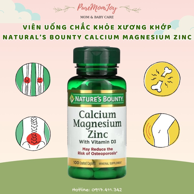 [Hoả tốc SG] Viên uống bổ sung Calcium cho mẹ bầu và sau sinh Calcoum Magnesium Zinc Nature Bounty 100v của Mỹ