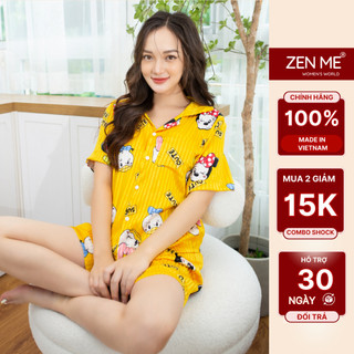 Đồ bộ mặc nhà quần cộc tay ngắn Lụa Latin hoạt tiết dễ thương PJC0322,  Zen Me Women's World