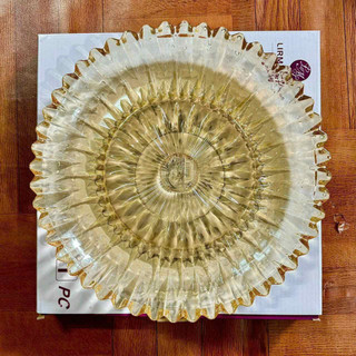 Khay đĩa thủy tinh tròn ánh vàng 30cm và 37cm