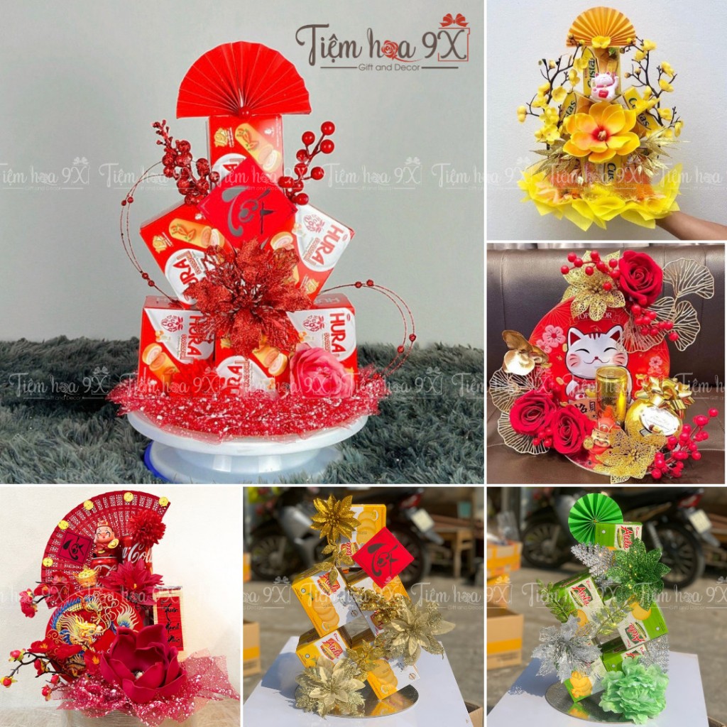 [TẶNG KEO NẾN] Set trang trí phụ kiện làm tháp bánh tết tháp nước ngọt oản tài lộc lễ tết hoa decor giỏ quà TIỆM HOA 9X