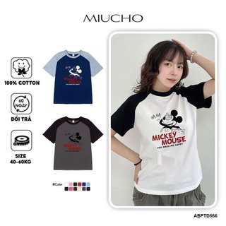 Baby tee phối tay Mickey form ôm mùa hè 866 Miucho tay ngắn chất Cotton Cổ tròn in mix