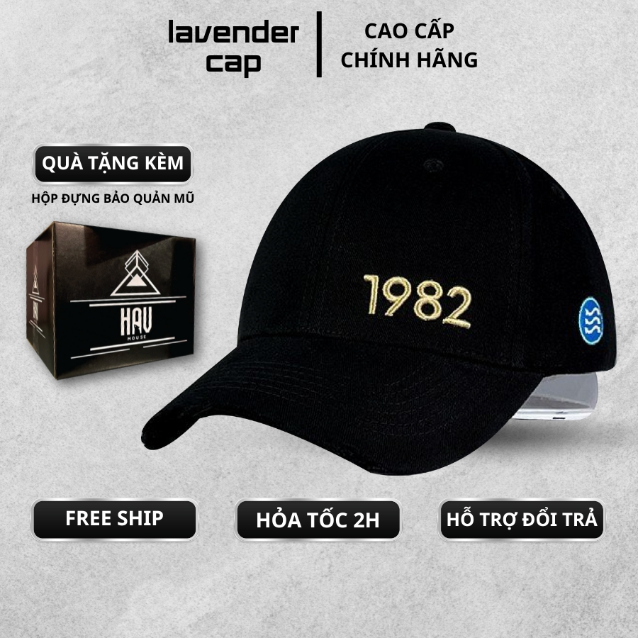 Nón kết Mũ lưỡi trai đen 1982 logo thêu dành cho nam nữ Free size