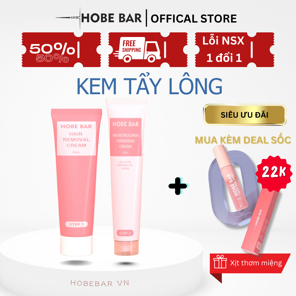 Kem tẩy lông HOBEBAR 50g và Gel dưỡng lô hội 30g dịu nhẹ da không gây kích ứng và không đau rát tẩy lông chân tay nách