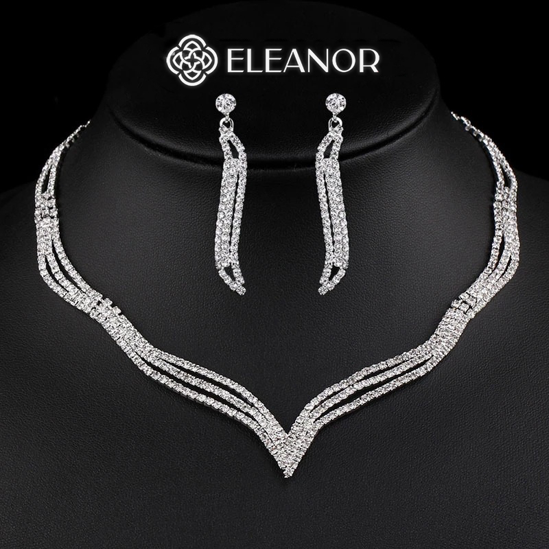 Dây chuyền bông tai nữ Eleanor Accessories bộ trang sức đính đá phụ kiện trang sức 5050