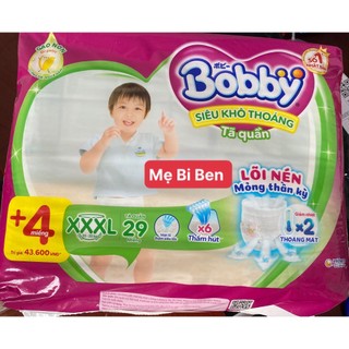 [GÓI LỚN] Tã Quần Bobby Đệm thấm lưng mồ hôi size XXXL29+4/XXL22+4 miếng cho bé 20-35kg