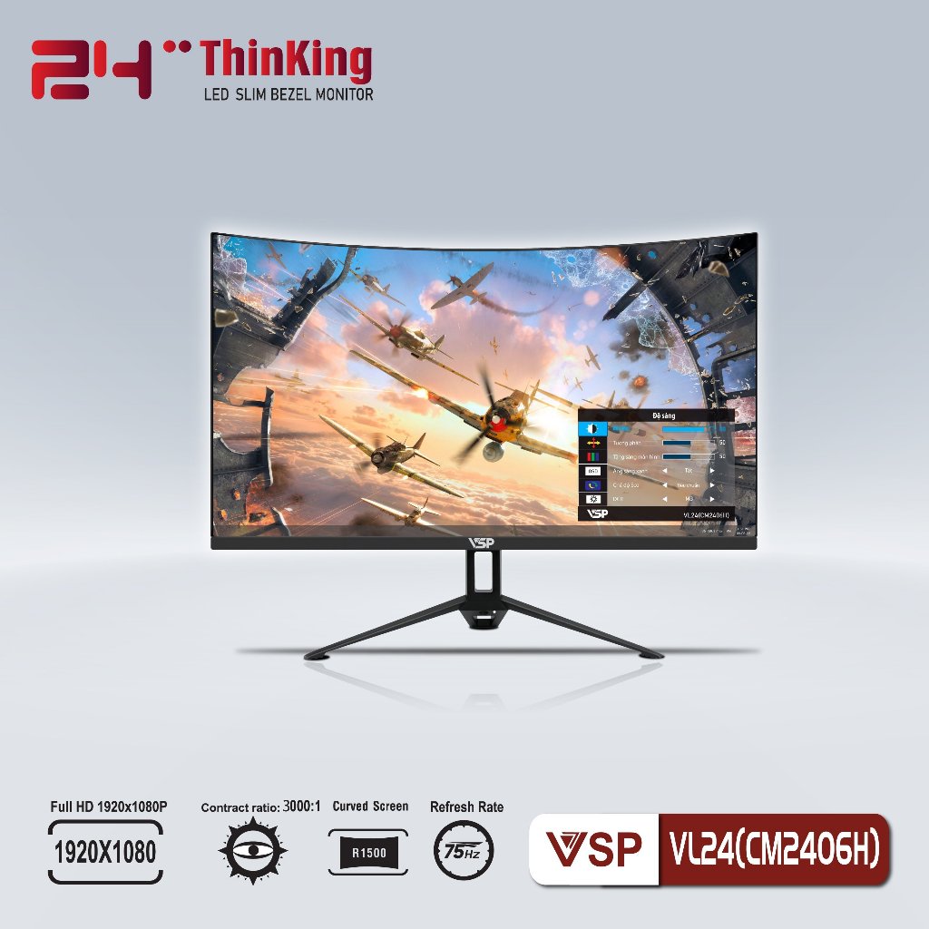 MÀN HÌNH CONG GAMING VSP VL 24 CM2406H - ĐEN - 75HZ