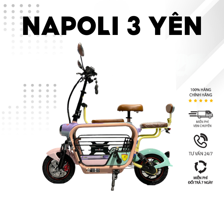 Xe đạp điện NAPOLI 3 yên, Xe điện 3 yên ĐỘNG CƠ 400W,Màn hình LCD, Smartkey - Bảo hành chính hãng 12T