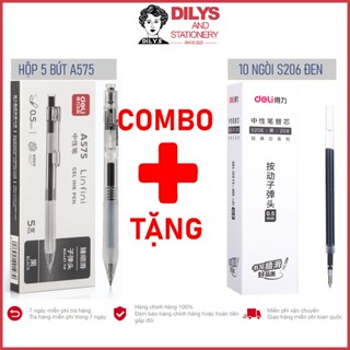  Combo Hộp Bút Deli A575 Mực Gel 0.5mm Kèm Ngòi Bút S206 Thay Thế Mực Đen Xanh Đỏ 