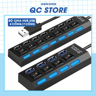 Hub USB chia cổng chuyển đổi 2.0 4 7in1/ 4in1 bộ chia USB có công tắc đèn LED máy tính laptop bàn phím chuột QC Store