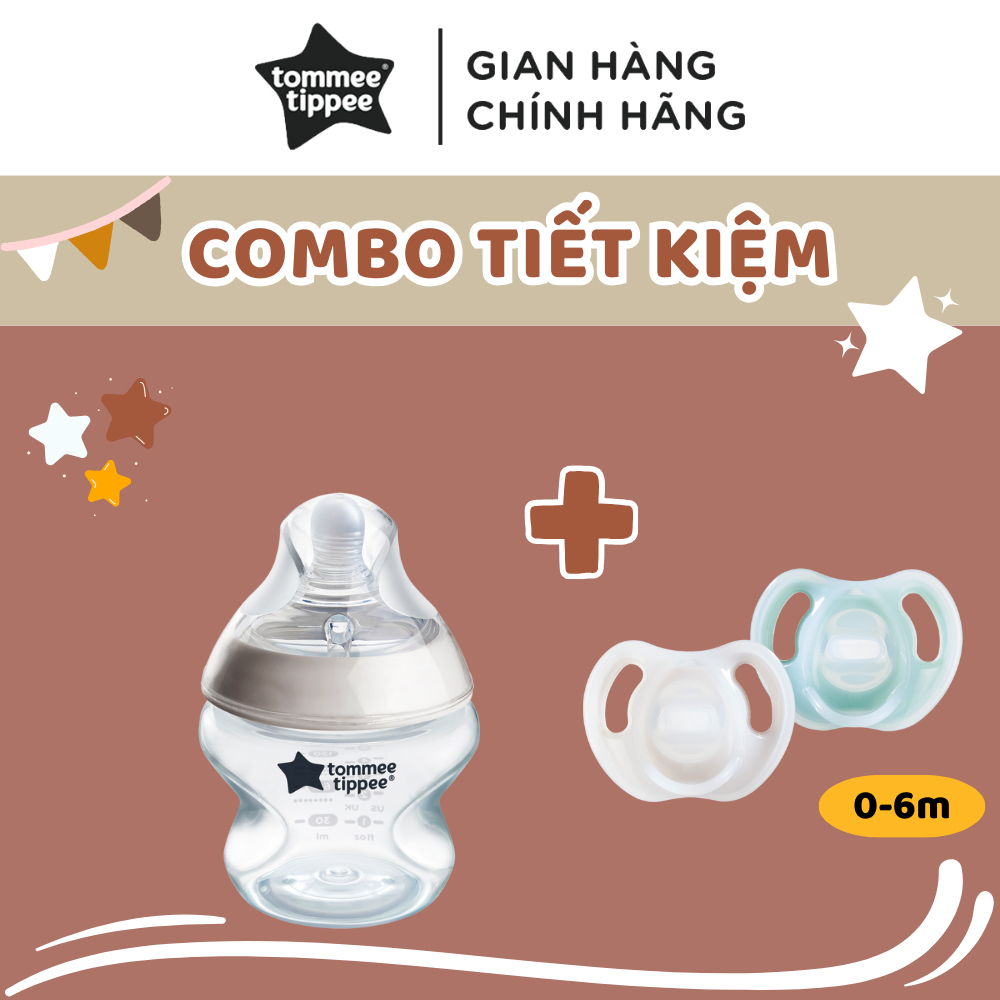 COMBO Ty ngậm silicon siêu nhẹ cho bé Tommee Tippee Ultra Light & Bình sữa ty siêu mềm Tommee Tippee 150ml