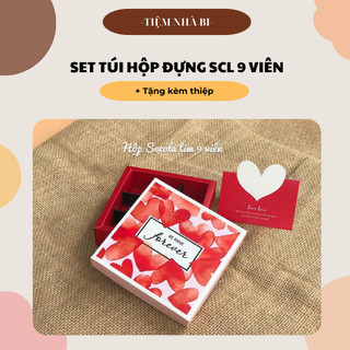 Set túi hộp socola 9 viên đỏ tim, hộp quà valentine