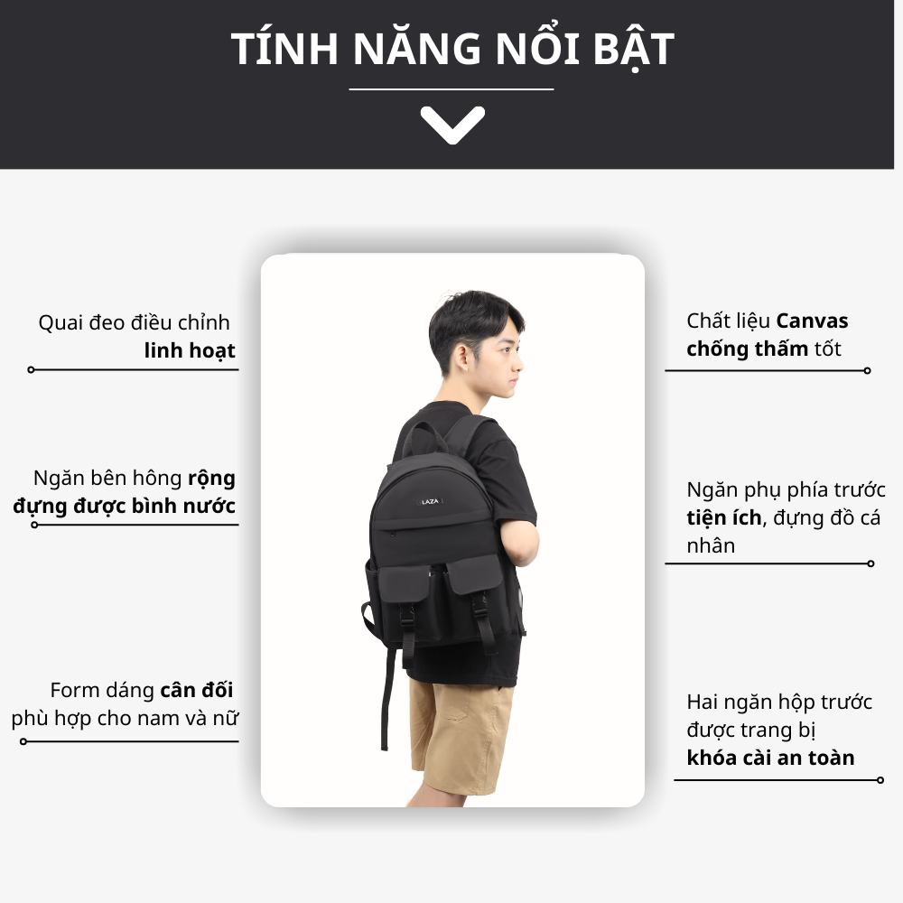 Balo laptop LAZA Burll Backpack 630 - Đựng được laptop 15.6inch - Bảo hành TRỌN ĐỜI