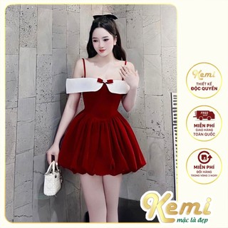 Váy Nhung nơ ngực 2 dây Kemi đầm nữ đi tiệc sang chảnh xuất sắc
