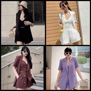 femei - Set Blazer Vest tay ngắn 3 món quần ngắn ( 4 màu  )