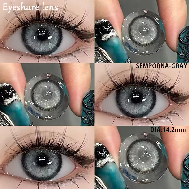 1 Cặp 2 chiếc Kính áp tròng xám lens xám tây độ giãn 14,2mm Tặng kèm khay