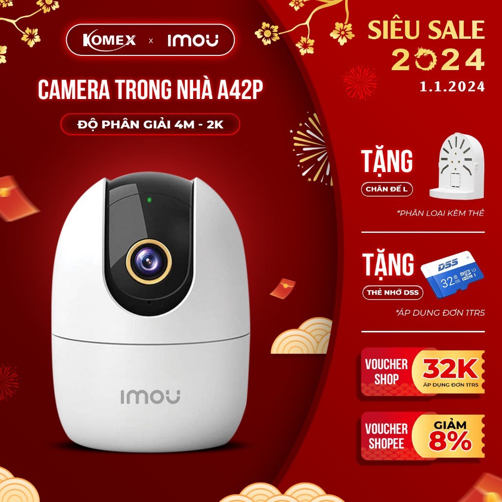 Camera wifi trong nhà imou ranger 2 A42 4M đàm thoại 2 chiều có cảnh báo chuyển động và còi báo hú hàng chính hãng komex