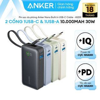 Pin Sạc Dự Phòng ANKER Nano 10000mAh 30W (Built-In USB-C Connector) - 02 cổng sạc 1USB-C & 1USB-A - A1259