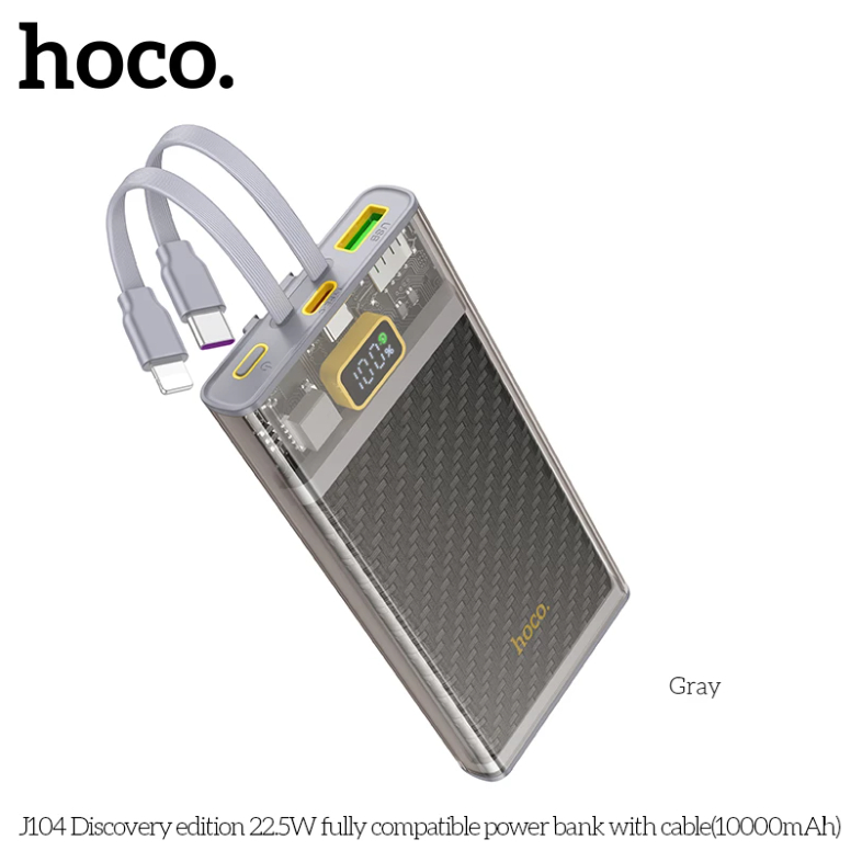 Pin Sạc Dự Phòng Hoco J104, Dung Lượng 10000mAh, Hỗ Trợ Sạc Nhanh 22.5W / PD QC3.0, Tích Hợp Dây Sạc