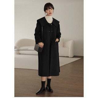 Áo khoác dạ ép 1 lớp dáng dài đen cổ sen to tiểu thư lolita(2hand)