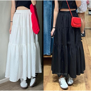 Chân váy maxi đũi xòe tầng có lớp lót lưng thun 3 màu freesize Pumi 15786