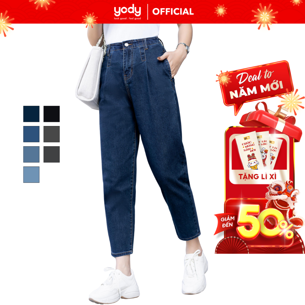 Quần jean Yody nữ kiểu dáng baggy , quần bò cạp liền co giãn QJN3076