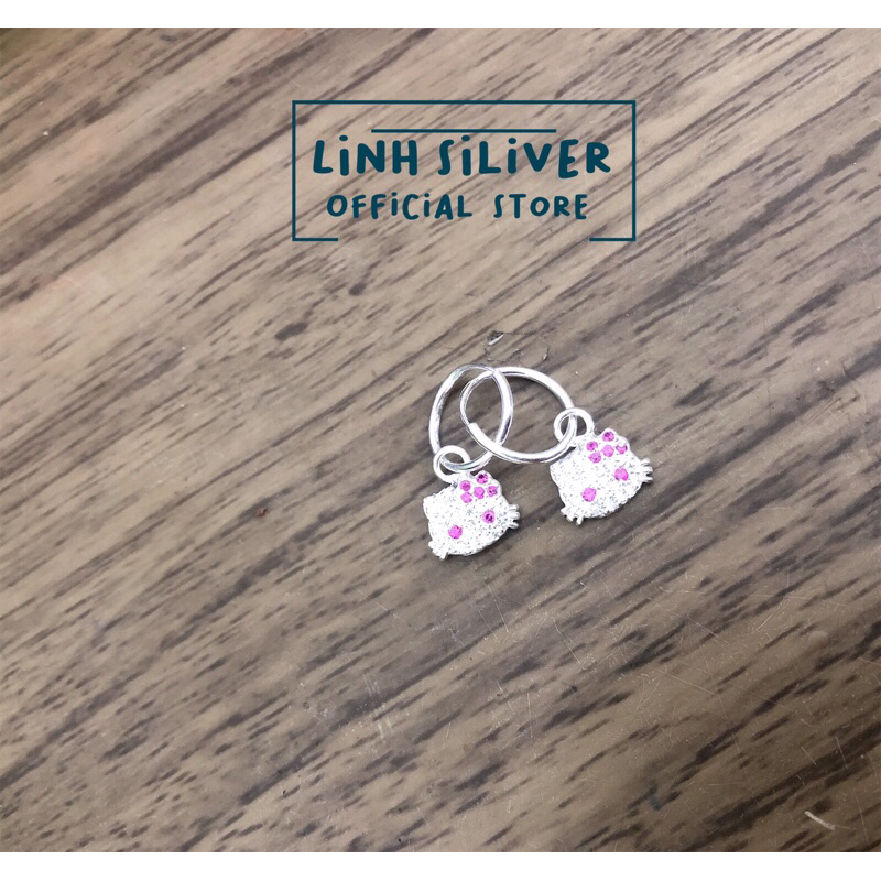 Bông tai mèo kitty khoen tròn kín đeo không bị cấn tai- bông tai bạc ta