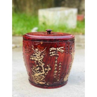 Giỏ ủ trà tứ quý vẽ tùng cúc trúc mai sơn nhũ vàng,  Giành tích ủ ấm dung tích 1,5L