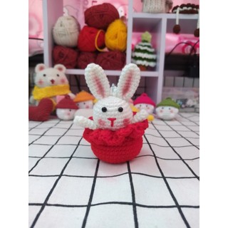 Móc khoá thỏ túi phúc bằng len handmade