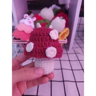 Túi đựng son hình cây nấm bằng len handmade, túi tỏi hình cây nấm
