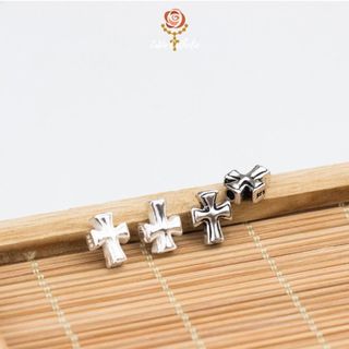Thánh giá vuông chất liệu bạc 925 xuyên lỗ để lên vòng tay mân côi - lavie catholic