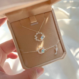  Dây chuyền nữ vòng cổ nữ bạc s925 vũ trụ chòm sao moonstone nhân tạo lấp lánh phong cách Hàn Quốc Cá jewelry DC278 