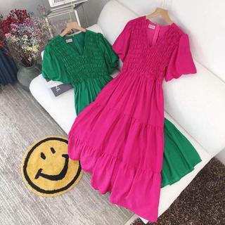 Đầm maxi nhún cổ tròn