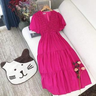 Đầm maxi nhún cổ tròn