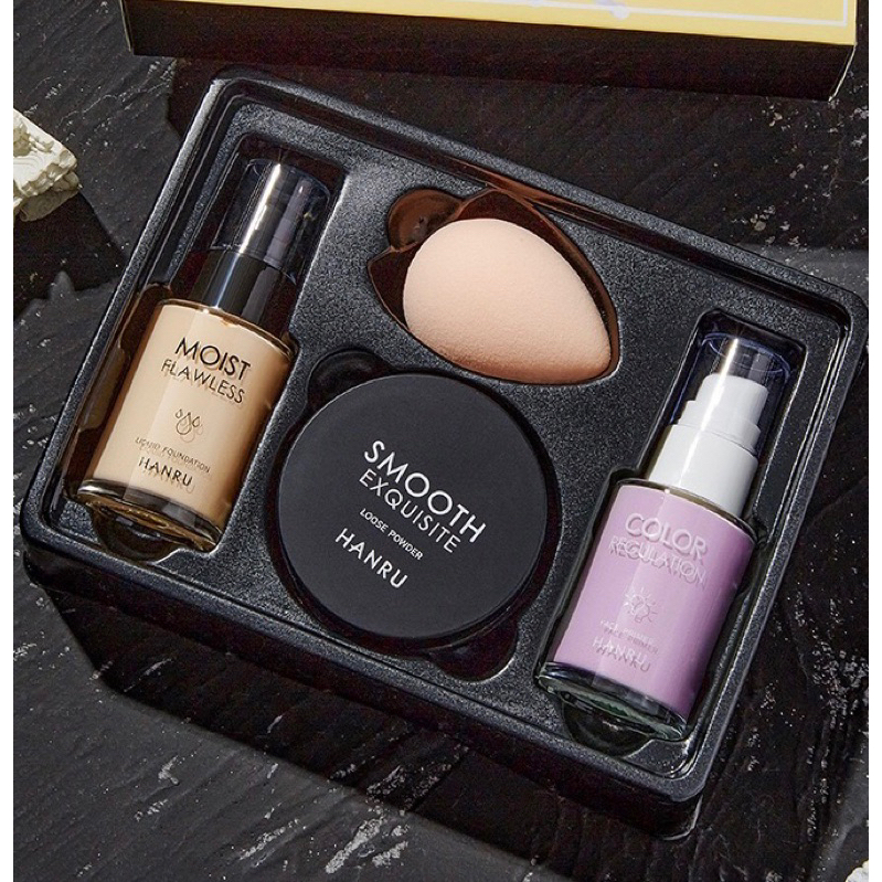 Set 4 món Makeup (Kem Lót Kiềm Dầu+Kem nền+Phấn phủ+Mút Xốp Trang Điểm) Kiềm dầu, Che lỗ chân lông, Mịn da