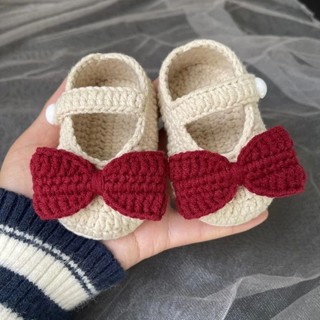 Giày len gắn nơ xinh xắn cho bé gái