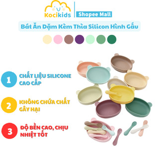 Bát ăn dặm kèm thìa silicon hình gấu