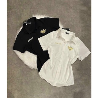 Áo sơ mi nữ in hình chú ong dễ thương / áo sơ mi tay ngắn in logo xinh