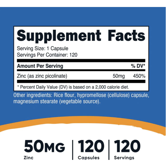 NUTRICOST ZINC PICOLINATE 50MG 120 VIÊN Tăng Cường Hệ Miễn Dịch, Bổ Sung Kẽm Ở Nam Giới