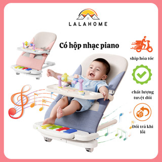 Ghế bập bênh cho bé có bánh xe, khay ăn dặm và đàn piano, Ghế rung nhún, Ghế nhúng cho bé cao cấp