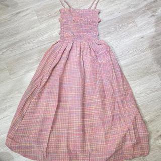 D40 Đầm Maxi 2 Dây Kẻ Sọc Hồng Cột Nơ Lưng