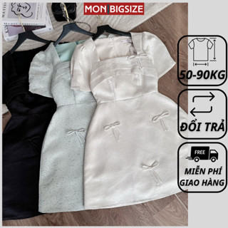 Váy bigsize nữ đầm dự tiệc đi chơi kiểu cổ vuông gấp ly ngực đính nơ MON big size 50 - 90kg