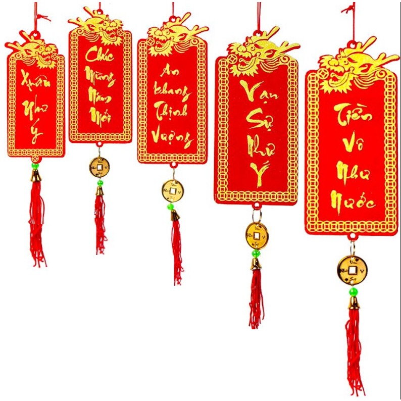 Set Dây Treo DAY41 Liễn Nhung Rồng Trang Trí Cây Tết Ngày Xuân