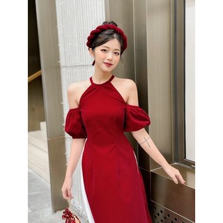 Áo dài cổ yếm nhung cách điệu