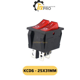Công tắc bập bênh đôi kcd6 15a 250v 6 chân có đèn 25x31mm