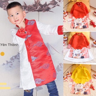 [SALE CLEAR MÃ] Áo dài Tết taffa & gấm Yên Thành/mèo tài lộc bé trai