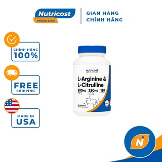 Viên Uống Hỗ Trợ Tăng Sức Mạnh, Phát Triển Cơ Bắp Nutricost L-Arginine L-Citrulline 750Mg 120 Viên