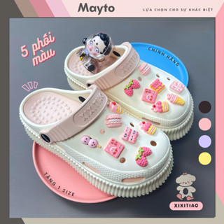 Dép cross sục nữ Chính Hãng XIXITIAO mẫu 2025 kèm 14 charm đế cao 5,5 cm kiểu sandal quai hậu CS-42